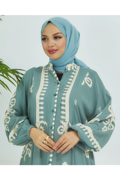 Balon Kollu Viskon Elbise N008