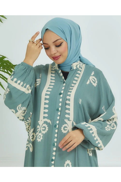 Balon Kollu Viskon Elbise N008