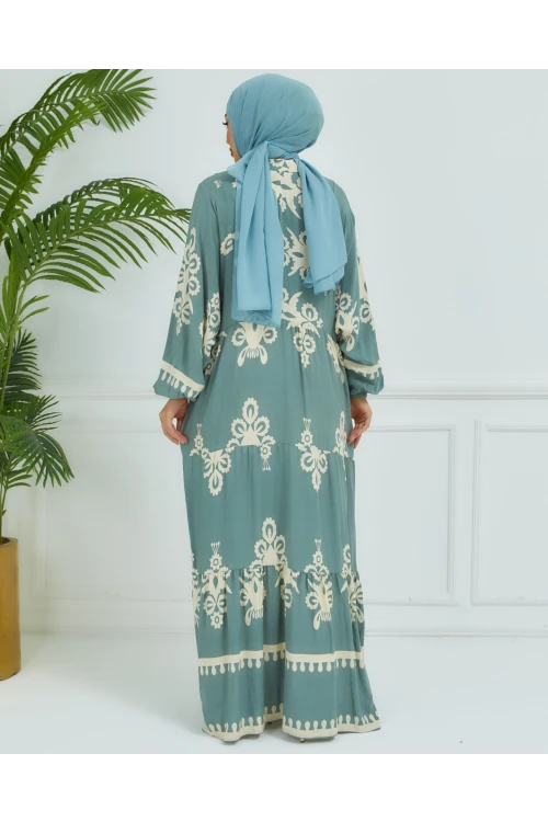 Balon Kollu Viskon Elbise N008