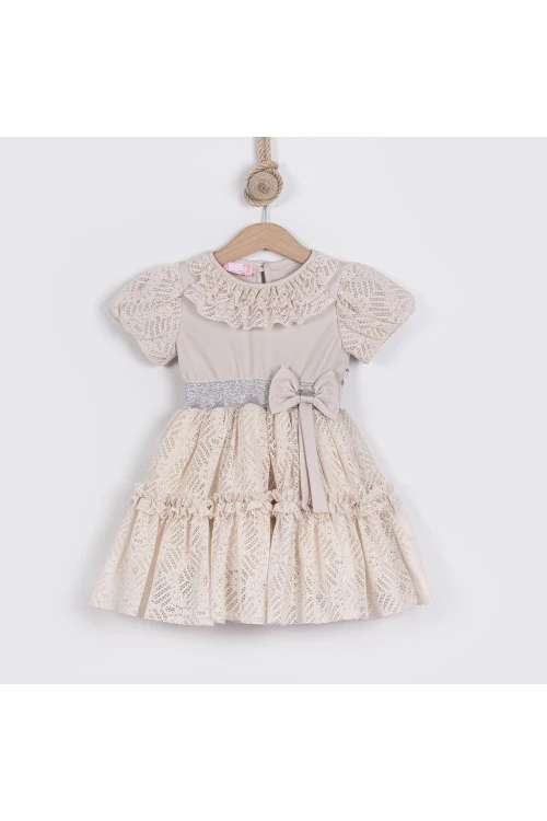 Beli Fiyonklu Tül Detaylı Elbise 24102