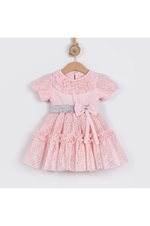 Beli Fiyonklu Tül Detaylı Elbise 24102