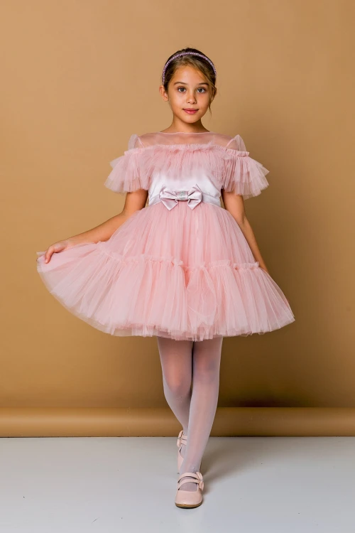 Beli Kurdeleli Fırfırlı Tüllü Abiye 2246