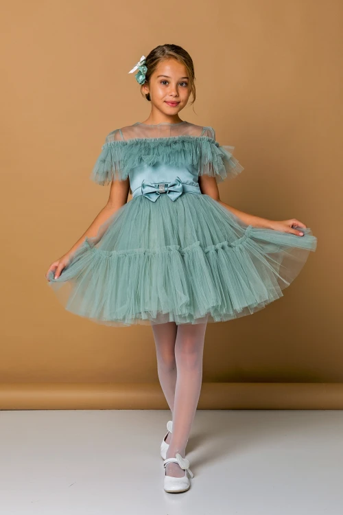 Beli Kurdeleli Fırfırlı Tüllü Abiye 2246