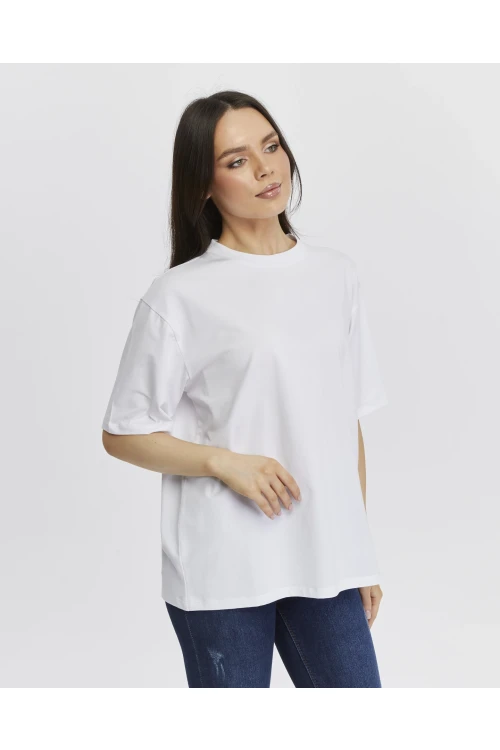 Bisiklet Yaka Kadın Oversize Tişört 7304