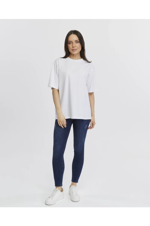 Bisiklet Yaka Kadın Oversize Tişört 7304