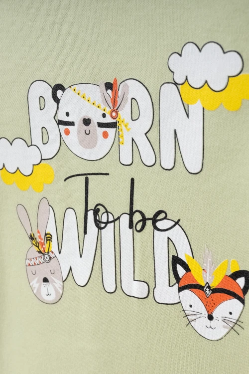 Born To Wild Baskılı Pamuklu Pijama Takımı 45160