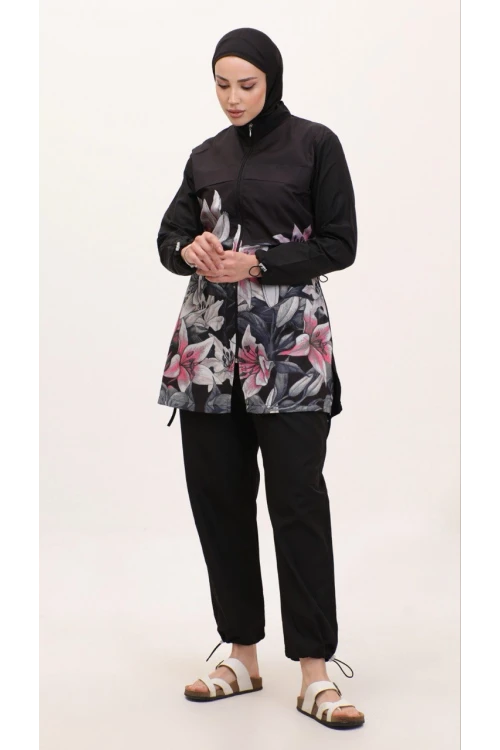 Büyük Beden Desenli Tesettür Mayosu Haşema H02