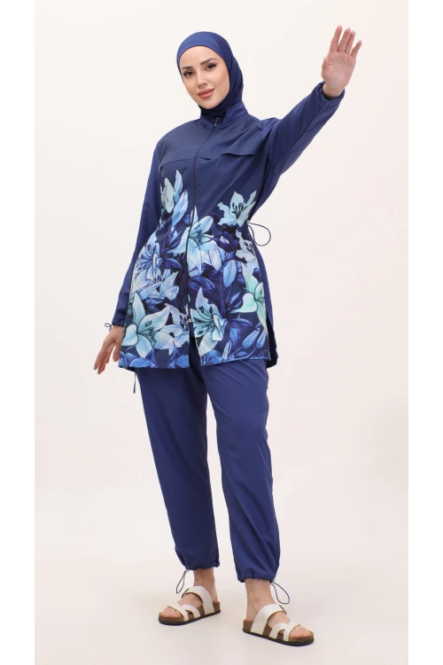 Büyük Beden Desenli Tesettür Mayosu Haşema H02