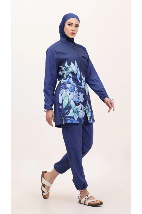 Büyük Beden Desenli Tesettür Mayosu Haşema H02