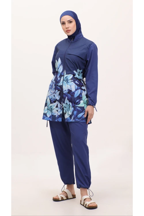 Büyük Beden Desenli Tesettür Mayosu Haşema H02