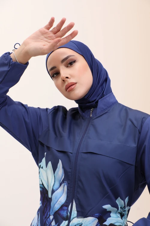 Büyük Beden Desenli Tesettür Mayosu Haşema H02
