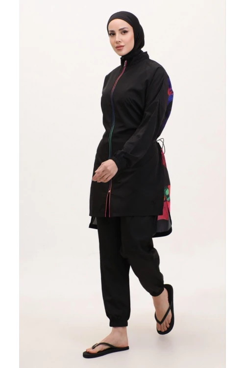 Büyük Beden Desenli Tesettür Mayosu Haşema H03