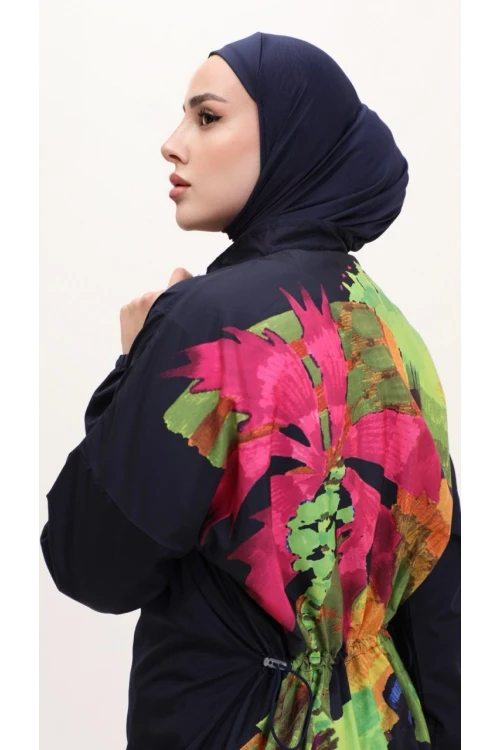 Büyük Beden Desenli Tesettür Mayosu Haşema H03