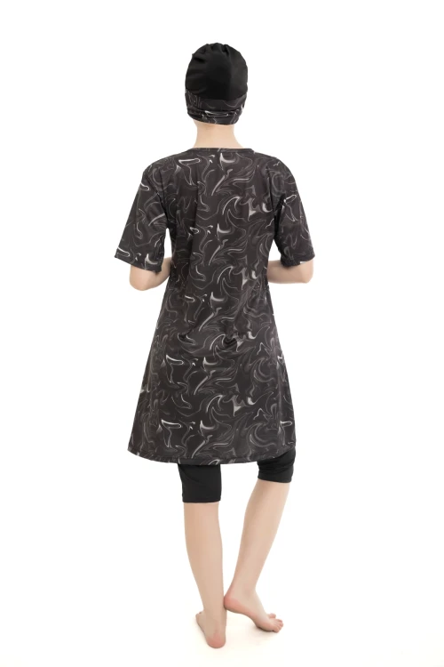 Büyük Beden Desenli Yarım Tesettür Mayo 1704-2