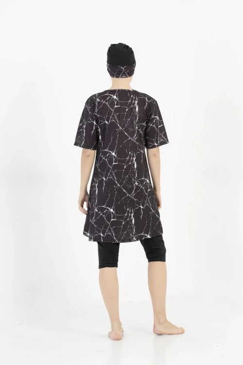 Büyük Beden Desenli Yarım Tesettür Mayo 1704-5