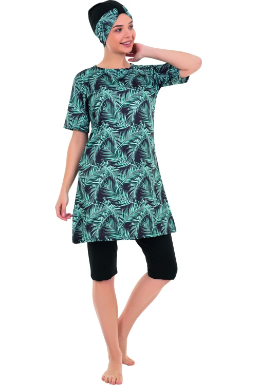 Büyük Beden Desenli Yarım Tesettür Mayo 1704-6