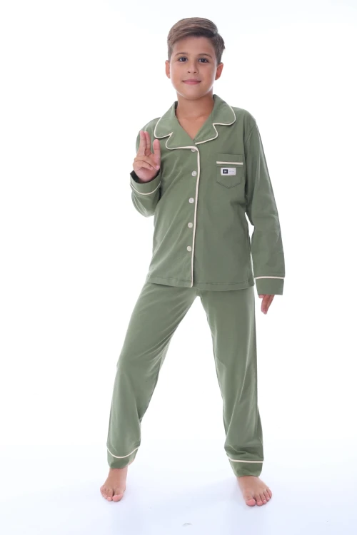 Cepli Yakalı Desenli Erkek Çocuk Pijama Takımı 36201