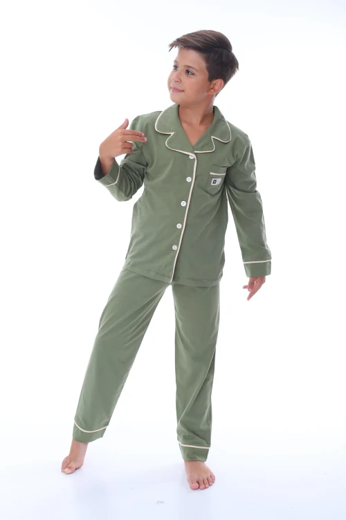 Cepli Yakalı Desenli Erkek Çocuk Pijama Takımı 36201