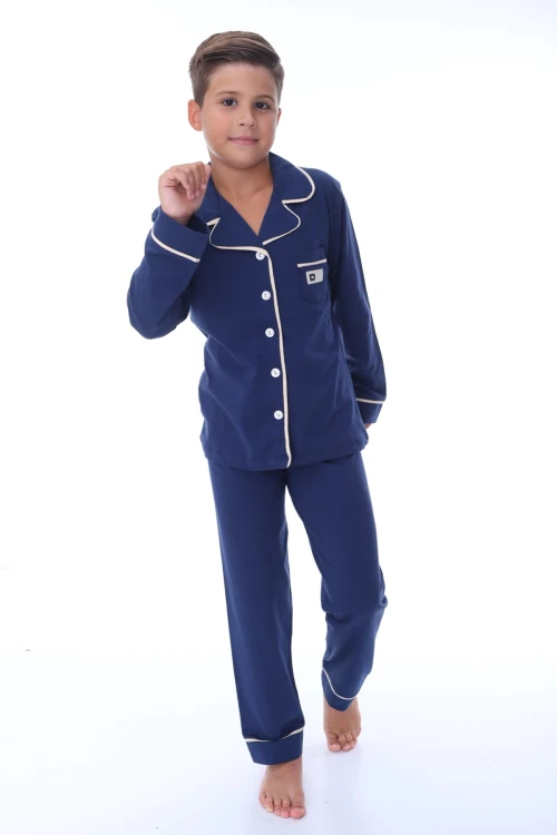 Cepli Yakalı Desenli Erkek Çocuk Pijama Takımı 36201