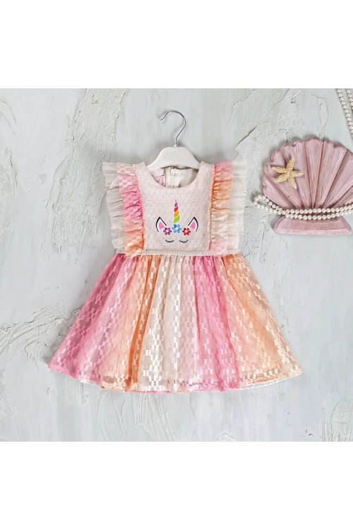 Çiçek Baskılı Tül DetaylıElbise 23130