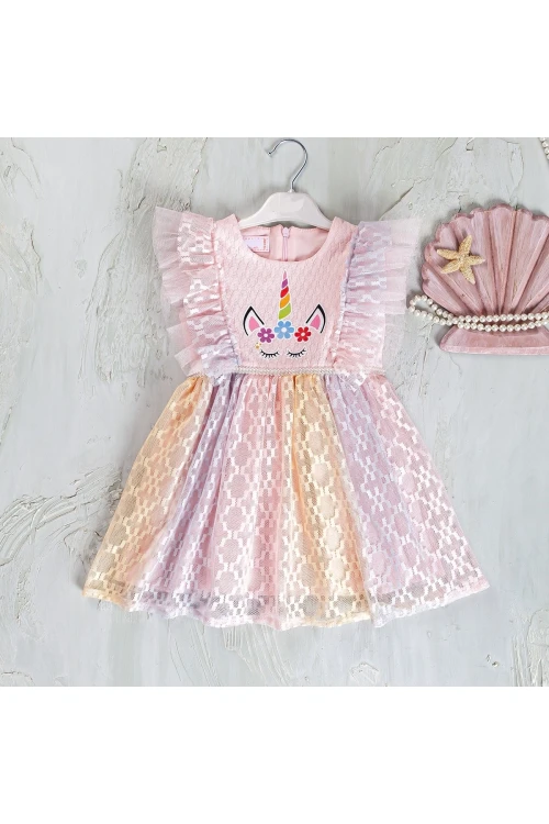 Çiçek Baskılı Tül DetaylıElbise 23130