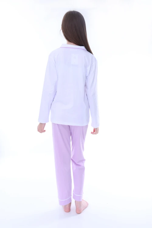 Çiçek Baskılı Yakalı Kız Çocuk Pijama Takımı 35202