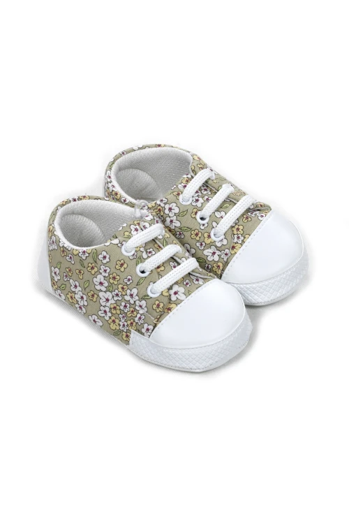 Çiçek Desenli Bağcıklı Bebek Ayakkabı 1088