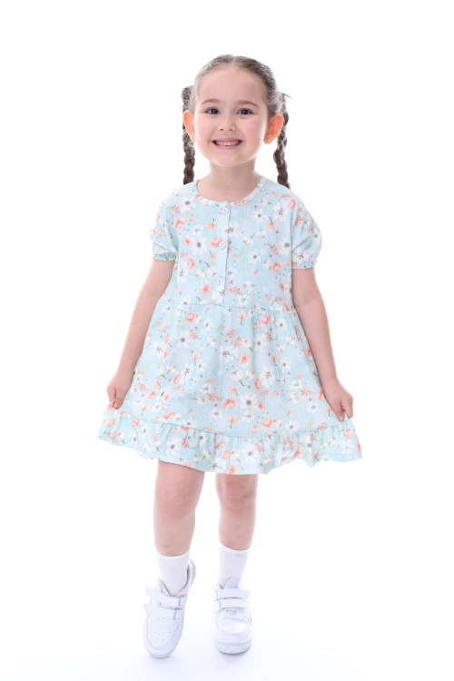 Çiçek Desenli Kısa Kol Elbise 24026