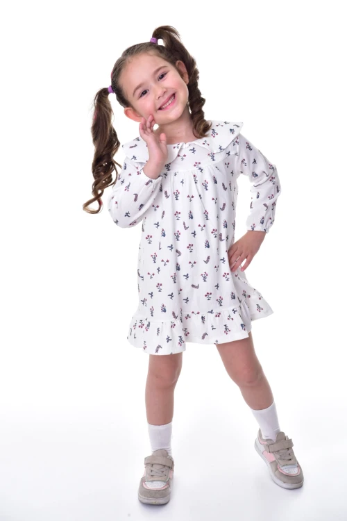 Çiçek Desenli Yakalı Elbise 24012