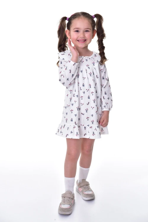 Çiçek Desenli Yakalı Elbise 24012