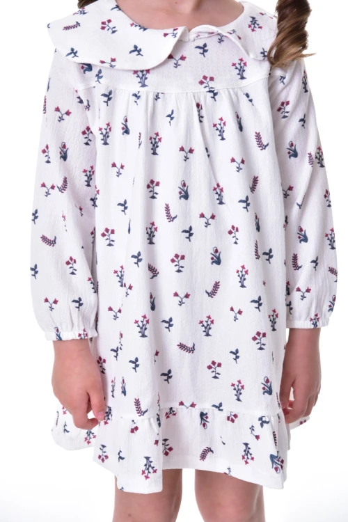 Çiçek Desenli Yakalı Elbise 24012