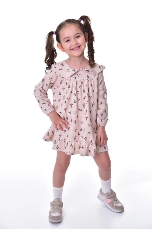 Çiçek Desenli Yakalı Elbise 24012