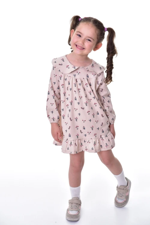 Çiçek Desenli Yakalı Elbise 24012