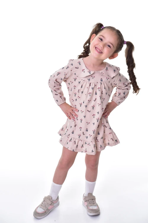 Çiçek Desenli Yakalı Elbise 24012