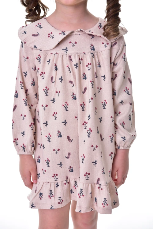 Çiçek Desenli Yakalı Elbise 24012