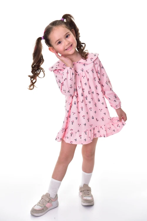 Çiçek Desenli Yakalı Elbise 24012