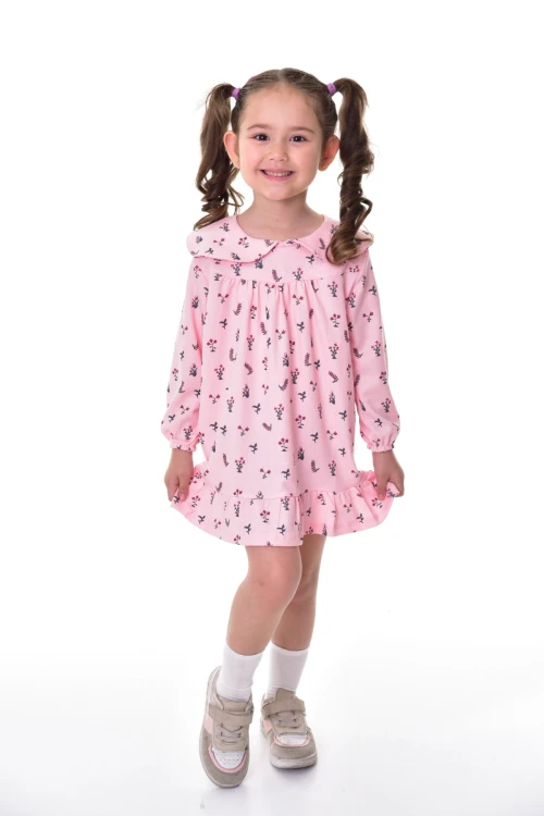 Çiçek Desenli Yakalı Elbise 24012