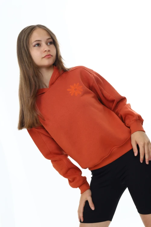 Çiçek İşlemeli Kız Sweat 7191