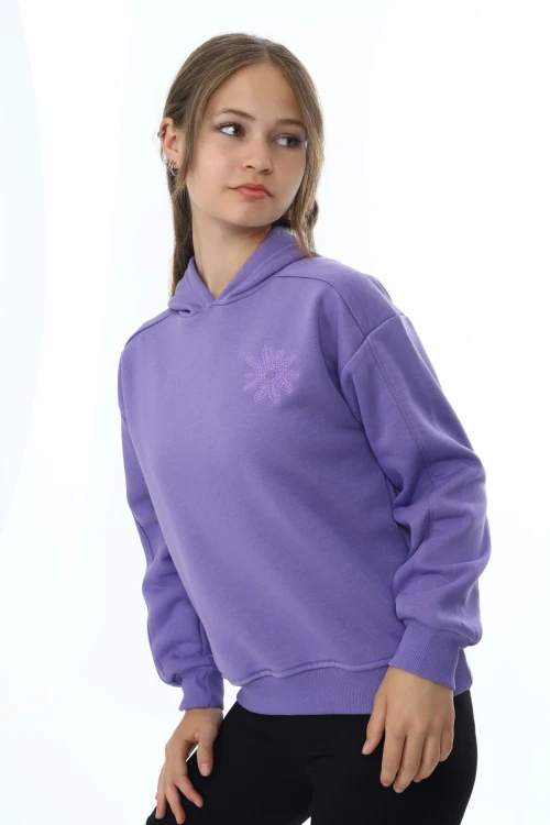 Çiçek İşlemeli Kız Sweat 7191