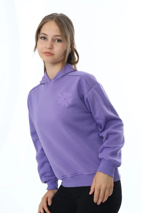 Çiçek İşlemeli Kız Sweat 7191