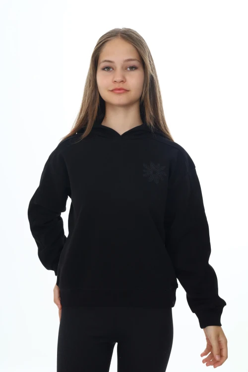 Çiçek İşlemeli Kız Sweat 7191