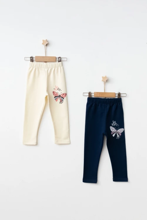 Çiçekli Kelebek Baskılı 2li Tayt 54877