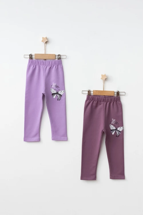 Çiçekli Kelebek Baskılı 2li Tayt 54877