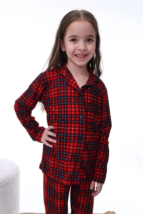 Çizgi Desenli Yakalı Kız Pijama Takımı 2202