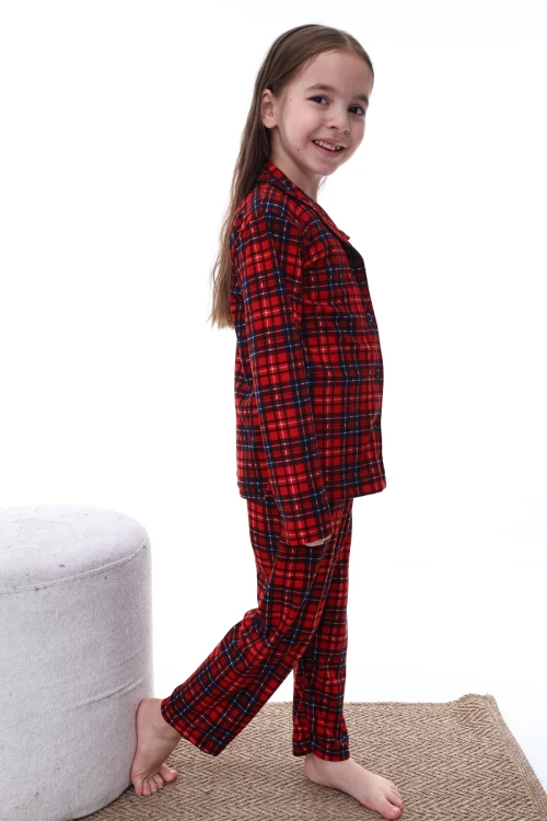 Çizgi Desenli Yakalı Kız Pijama Takımı 2202