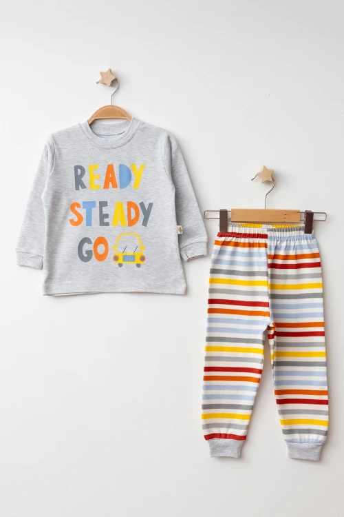 Çizgili Ready Baskılı Pamuklu Pijama Takımı 45159