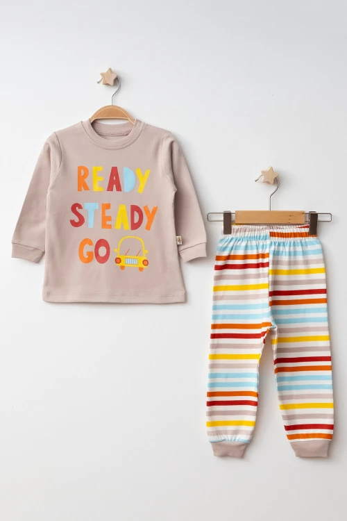 Çizgili Ready Baskılı Pamuklu Pijama Takımı 45159