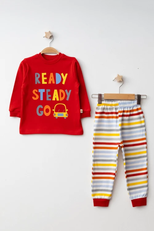Çizgili Ready Baskılı Pamuklu Pijama Takımı 45159