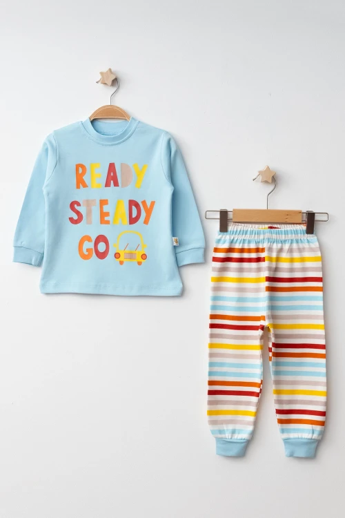 Çizgili Ready Baskılı Pamuklu Pijama Takımı 45159