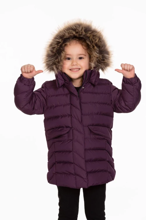 Desenli Kapşonlu Kız Çocuk Mont 4013-1